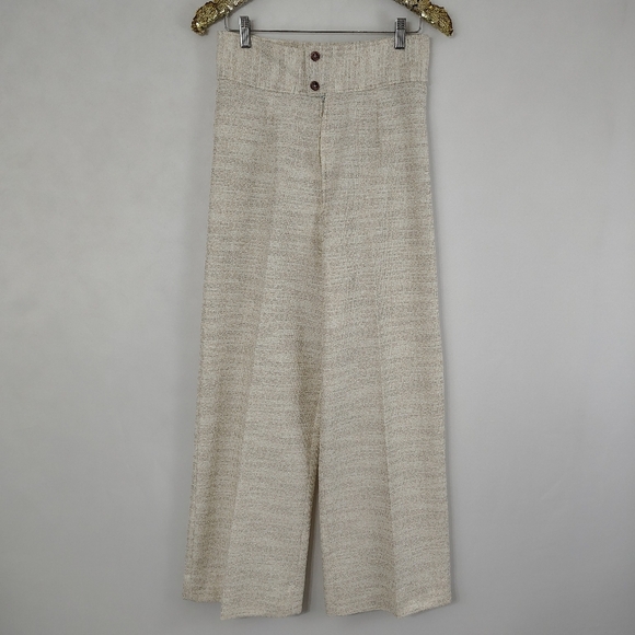 Vintage Pants - Vintage 70s Homemade Women's Light Beige Pleated Wide Leg Pants Preppy